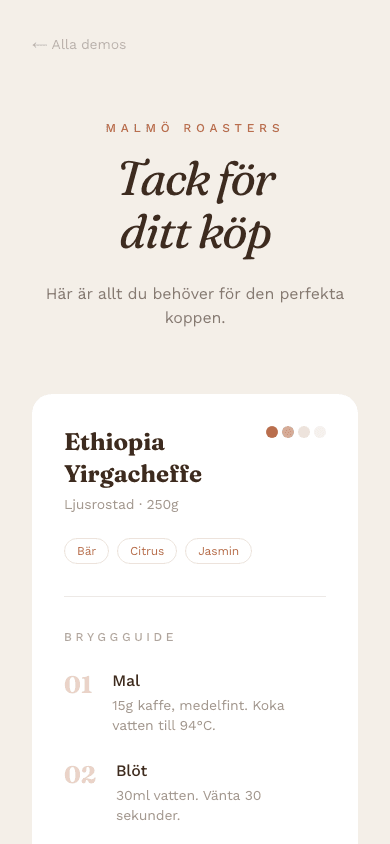 Malmö Roasters — Packaging insert