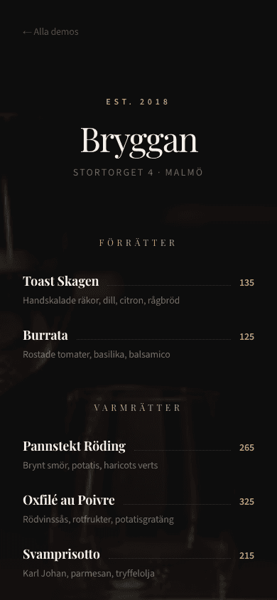 Restaurang Bryggan — Restaurant menu