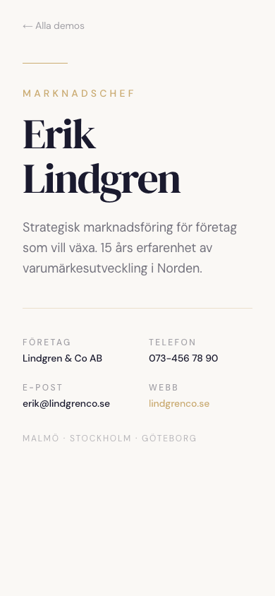 Erik Lindgren — Business card